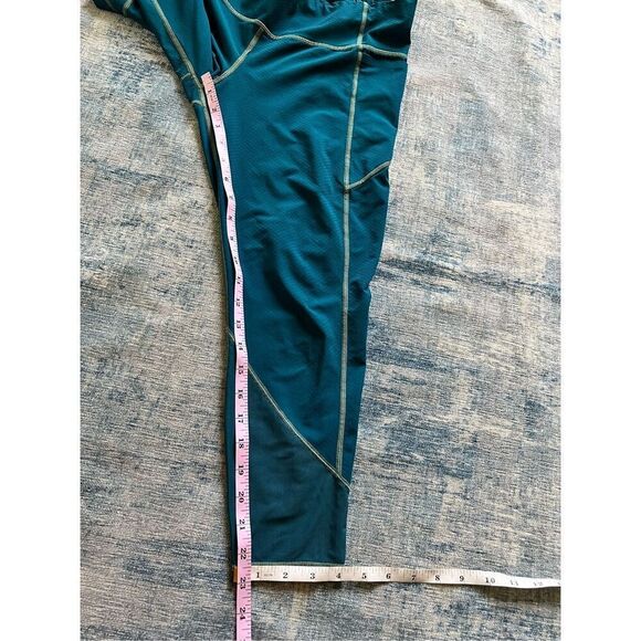 Athleta Dark Teal Mesh Panel Side Back Pocket Cropped Length Leggings Medium - Picture 8 of 8